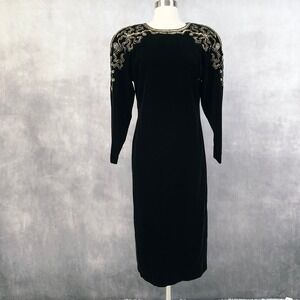 VTG 80s Le Crillon Womens Velvet Dress Size 8 Sequin Art Deco Glam Party Evening